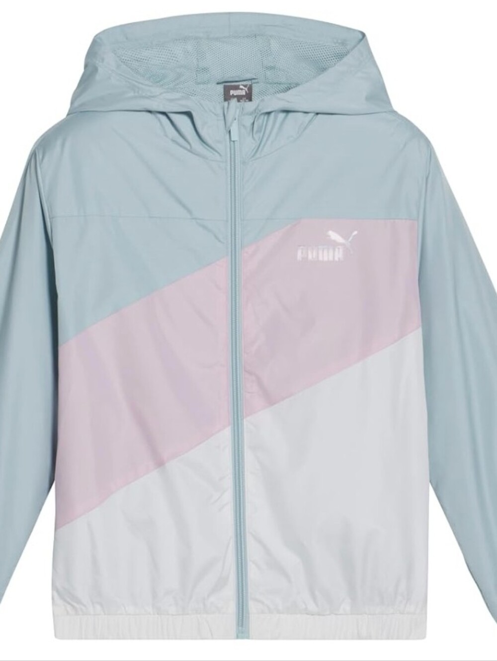 PUMA Girls Windbreaker Jacket, Zip Up Closure, Lightweight Pink Blue L 12/14 NEW